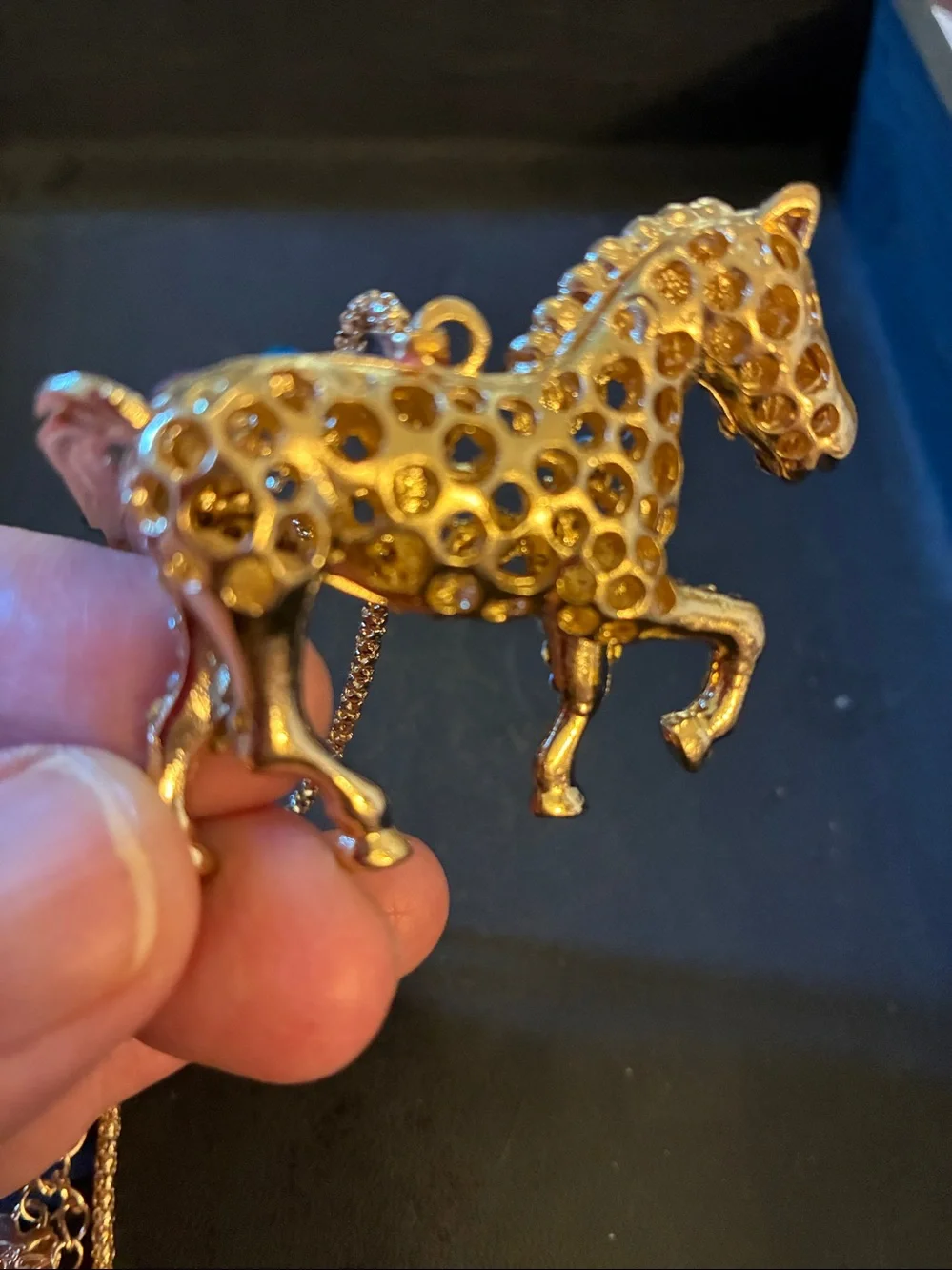 Gold-Tone Multicolor Crystal Horse Pendant Necklace with moveable tail.